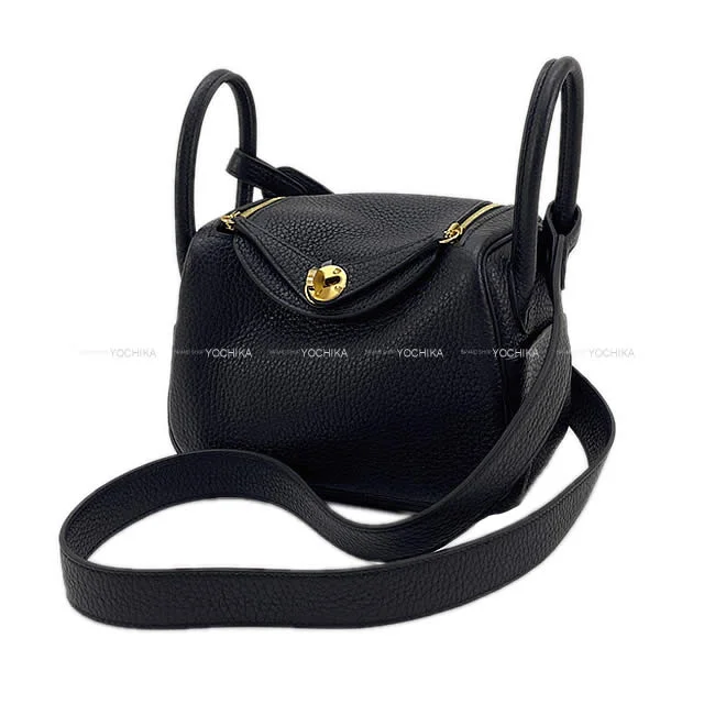 HERMES Shoulder bag Lindy mini 20 Noir (Black) Taurillon Clemence Gold HW Stamp W[BRAND NEW][Authentic]