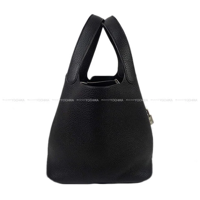 HERMES Handbag Picotin Lock 22 MM Noir (Black) Taurillon Clemence Silver HW Stamp Z[EXCELLENT][Authentic]