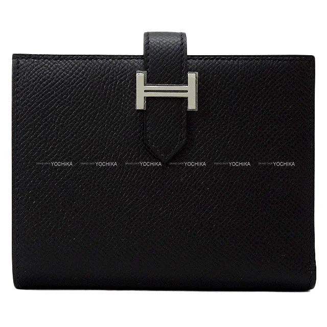 HERMES Bi-fold wallet Bearn Compact Noir (Black) Veau Epsom Silver HW Stamp B[BRAND NEW][Authentic]