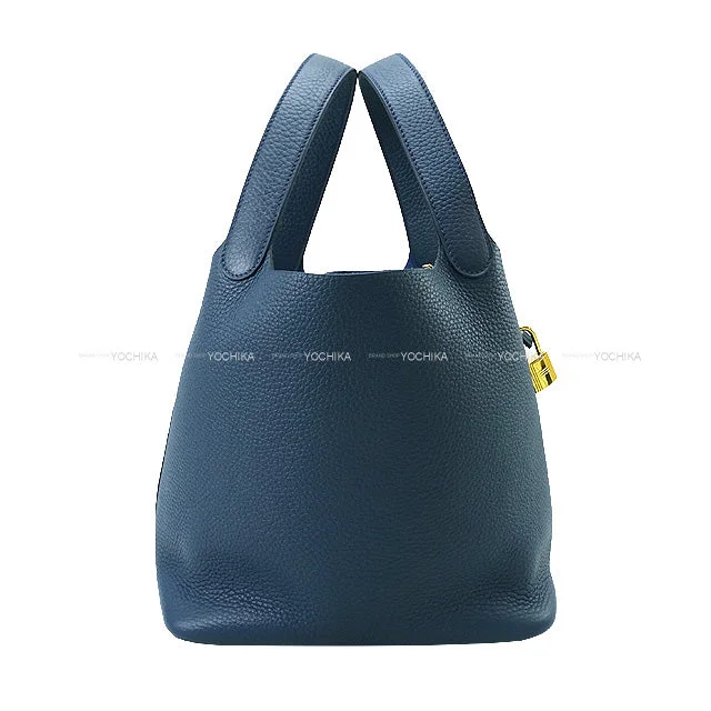 HERMES Handbag Picotin Lock 22 MM Bleu de Prusse Taurillon Clemence Gold HW Stamp B[BRAND NEW][Authentic]