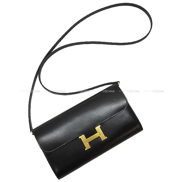 HERMES long wallet Constance Long wallet To Go Noir (Black) Box Calf Gold HW Stamp B[EXCELLENT][Authentic]