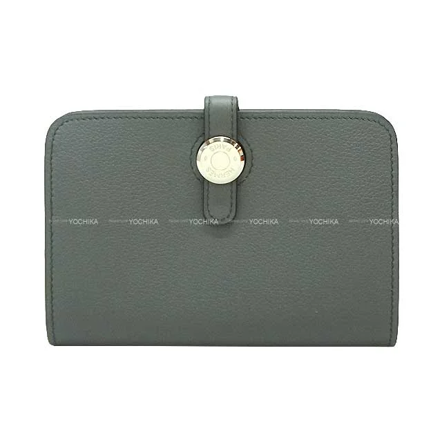 HERMES Bi-fold wallet Dogon Compact Vert Amande Evercolor Silver HW Stamp B[EXCELLENT][Authentic]