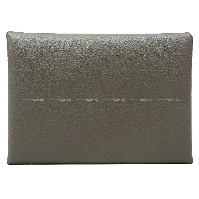 HERMES card holder Calvi Duo Gris Meyer Evercolor Silver HW Stamp B[BRAND NEW][Authentic]