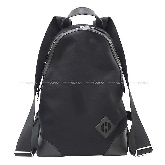 HERMES Backpack/daypack/Ruck sack ALLBACK T＆C Noir (Black) Toile Bivouac canvas/Swift Silver HW Stamp B[EXCELLENT][Authentic]