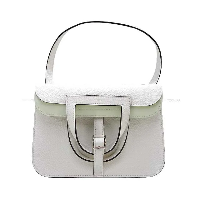 HERMES Shoulder bag Halzan 25 Verso New White/Vert Fizz Taurillon Clemence Silver HW Stamp B[BRAND NEW][Authentic]