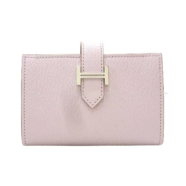 HERMES Bi-fold wallet Bearn Mini Card holder With Coin purse Mauve Pale Chevre Myzore Silver HW Stamp B[BRAND NEW][Authentic]