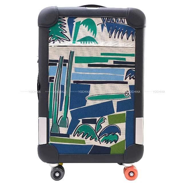 HERMES suitcase Travel carry case Rolling Mobility Suitcase R.M.S Sea Surf and Fun Bleu Nuit Taurillon Regate/Toile H Plume Silver HW Stamp C[EXCELLENT][Authentic]