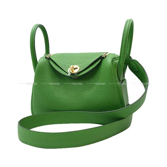 HERMES Shoulder bag Lindy mini 20 Vert Yucca Taurillon Clemence Gold HW Stamp B[BRAND NEW][Authentic]