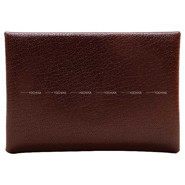 HERMES card holder Calvi Duo Rouge Sellier Chevre Chamkila Silver HW Stamp B[BRAND NEW][Authentic]