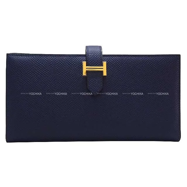 HERMES long wallet Bearn Soufflet Bleu navy(7U) Veau Epsom Gold HW Stamp W[BRAND NEW][Authentic]