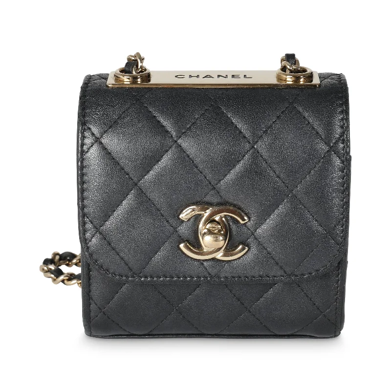 Black Quilted Lambskin Trendy CC Clutch With Chain