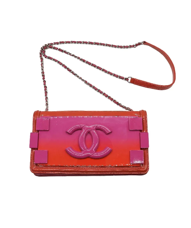 Chanel boy brick pink / orange clutch on chain  DXBS0895