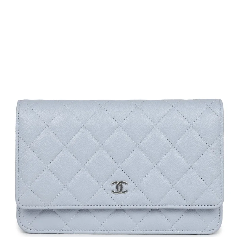 Chanel Wallet On Chain WOC Light Grey Shiny Caviar Silver Hardware