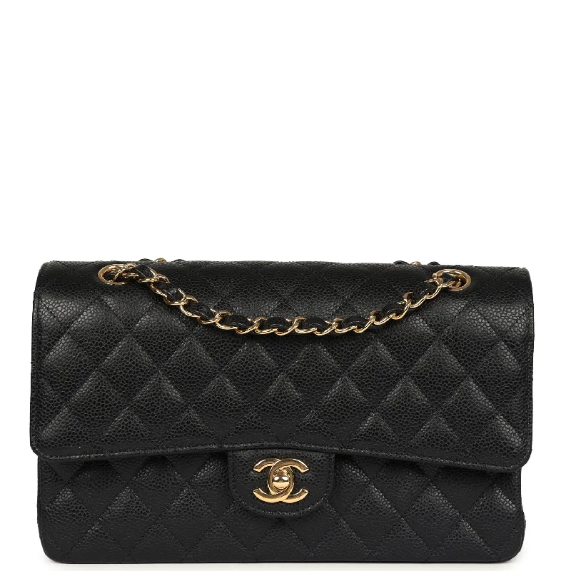 Pre-owned Chanel Medium Classic Double Flap Black Caviar Gold Hardware