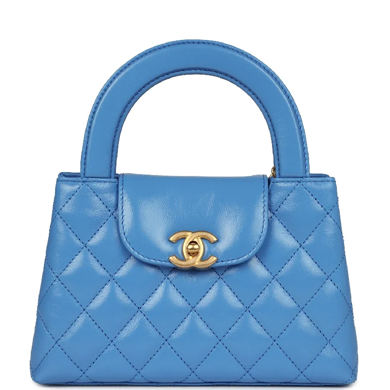 Chanel Small Kelly Shopper Blue Shiny Aged Calfskin Brushed Gold Hardware