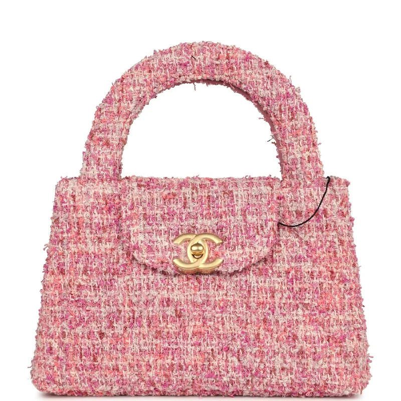 Chanel Small Kelly Shopper Pink Tweed Brushed Gold Hardware