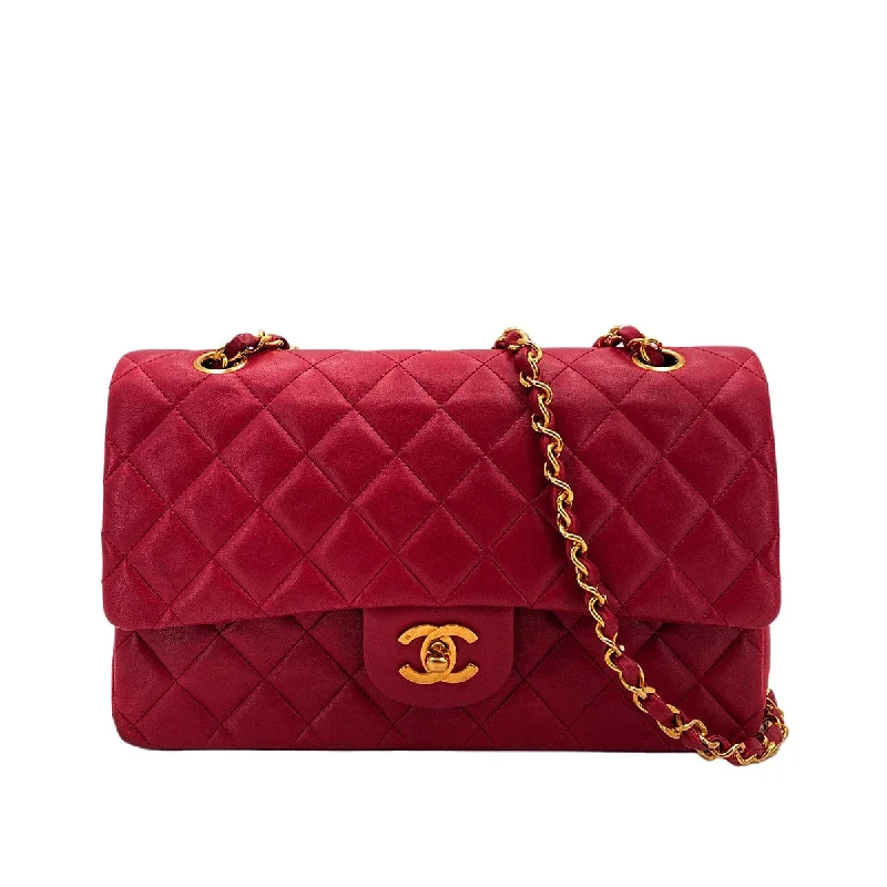 CHANEL VINTAGE CLASSIC FLAP MEDIUM CHAIN SHOULDER BAG RED LAMB SKIN 90245932