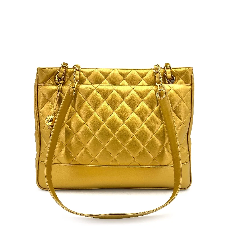 CHANEL VINTAGE MATELASSE CHAIN TOTE BAG GOLD LAMB SKIN 90243554