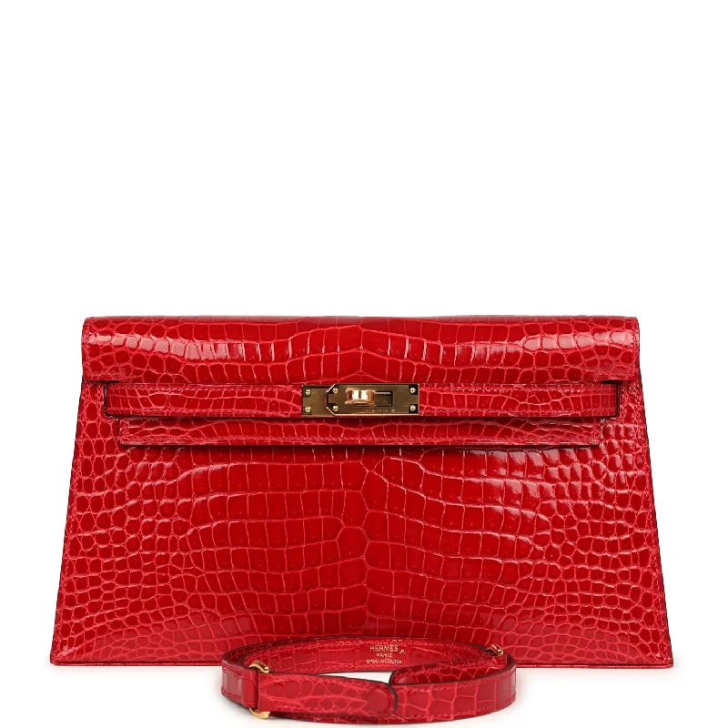 Hermes Kelly Elan Braise Shiny Porosus Crocodile Gold Hardware