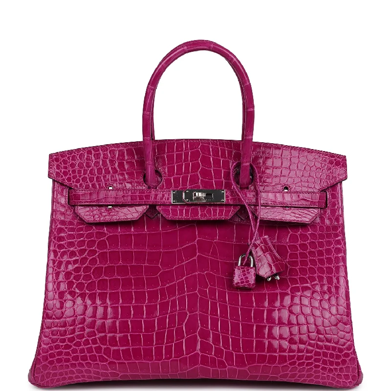 Hermes Birkin 35 Rose Sheherazade Shiny Porosus Crocodile Palladium Hardware