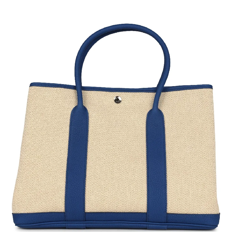 Hermes Garden Party 36 Bleu France Negonda and Ecru Canvas Palladium Hardware