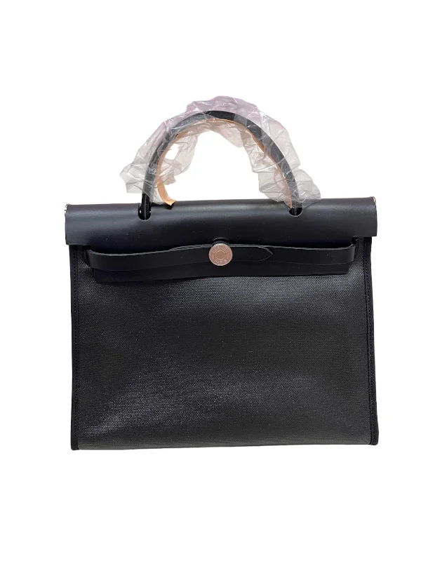 Hermes Herbag 31 Black / Black Coated Canvas PHW #U SKC1694