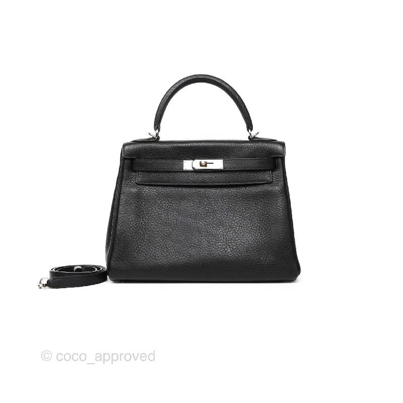 Hermès Kelly 28 Retourne Noir Black 89 Clemence Palladium Hardware