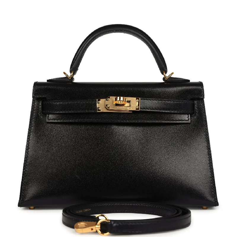 Pre-owned Hermes Kelly Sellier 20 Black Box Gold Hardware