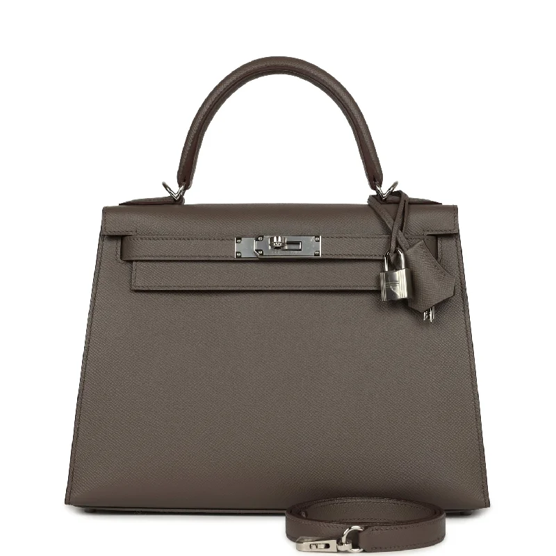 Pre-owned Hermes Kelly Sellier 28 Etain Epsom Palladium Hardware