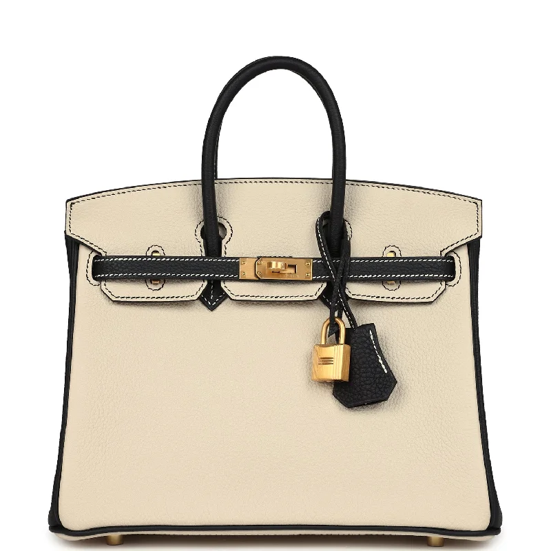 Hermes Special Order (HSS) Birkin 25 Craie and Black Togo Brushed Gold Hardware