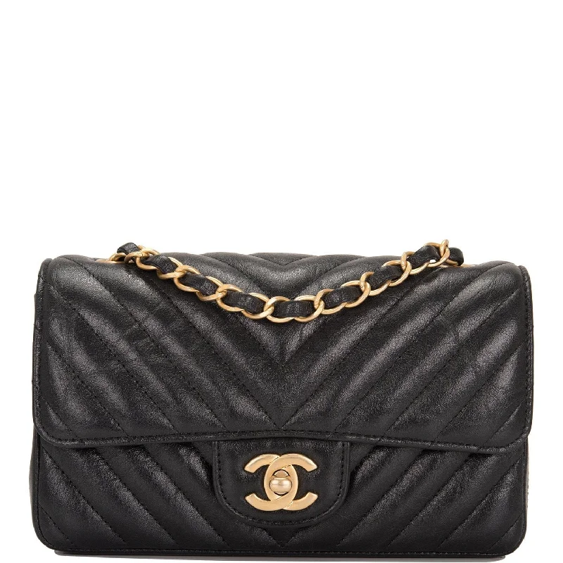 TEST Chanel Black Chevron Metallic Etched Calfskin Rectangular Mini Classic Flap Bag