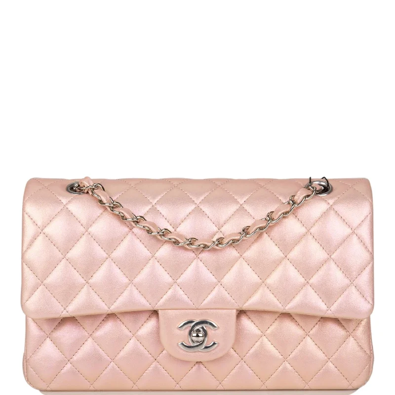 TEST PRODUCT Chanel  Medium Classic Double Flap Bag Pink Iridescent Lambskin Silver Hardware