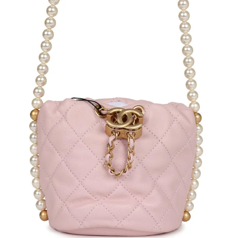 TEST PRODUCT Chanel "About Pearls" Mini Drawstring Bucket Bag Pink Calfskin Brushed Gold Hardware